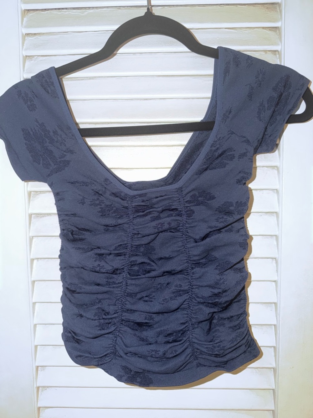 Free People Navy Blue Ruched Scoop Crop Top
